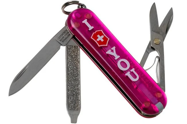 Victorinox Classic ‘The Gift’, I Love You, Translucent Pink 0.6233.T855 Swiss Pocket Knife 3 Victorinox Classic ‘The Gift’, I Love You, Translucent Pink 0.6233.T855 Swiss Pocket Knife
