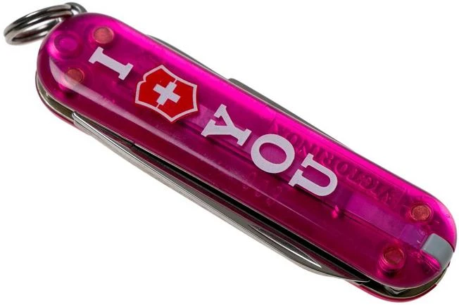 Victorinox Classic ‘The Gift’, I Love You, Translucent Pink 0.6233.T855 Swiss Pocket Knife 6 Victorinox Classic ‘The Gift’, I Love You, Translucent Pink 0.6233.T855 Swiss Pocket Knife - Image 4
