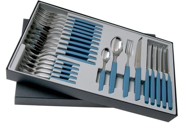 Victorinox Swiss Modern 6.9096.11W2.24, 24-piece Cutlery Set With Tomato Knife, Blue 4 Victorinox Swiss Modern 6.9096.11W2.24, 24-piece Cutlery Set With Tomato Knife, Blue - Image 2