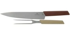 Victorinox Swiss Modern Carving Knife And Meat Fork, Red And Cream